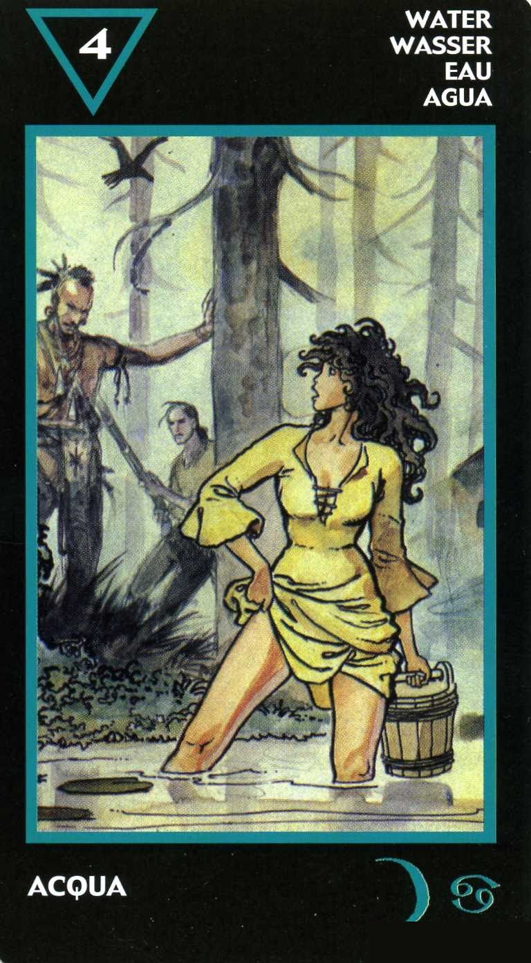 Four of Water — Tarot card, Manara Erotic Tarot deck