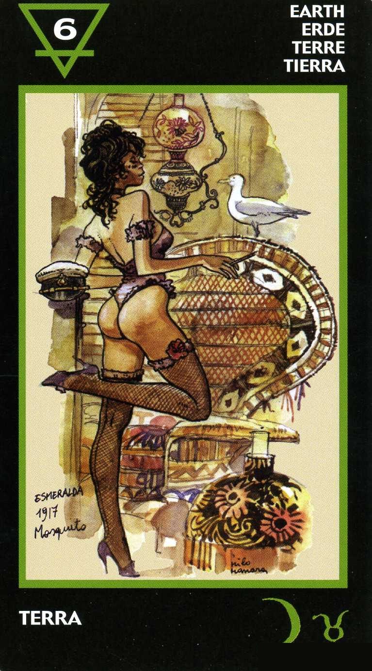 Six of Earth — Tarot card, Manara Erotic Tarot deck