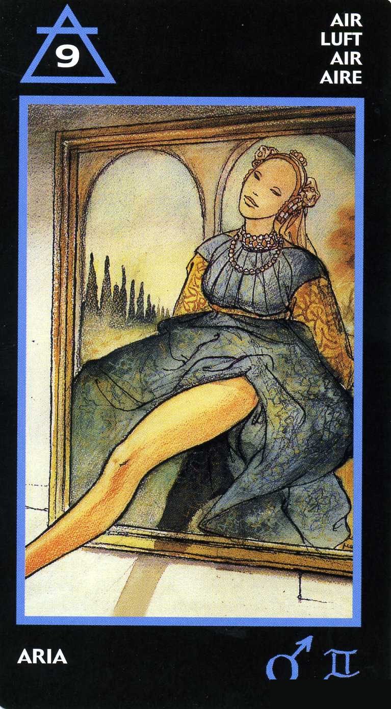 Nine of Air — Tarot card, Manara Erotic Tarot deck