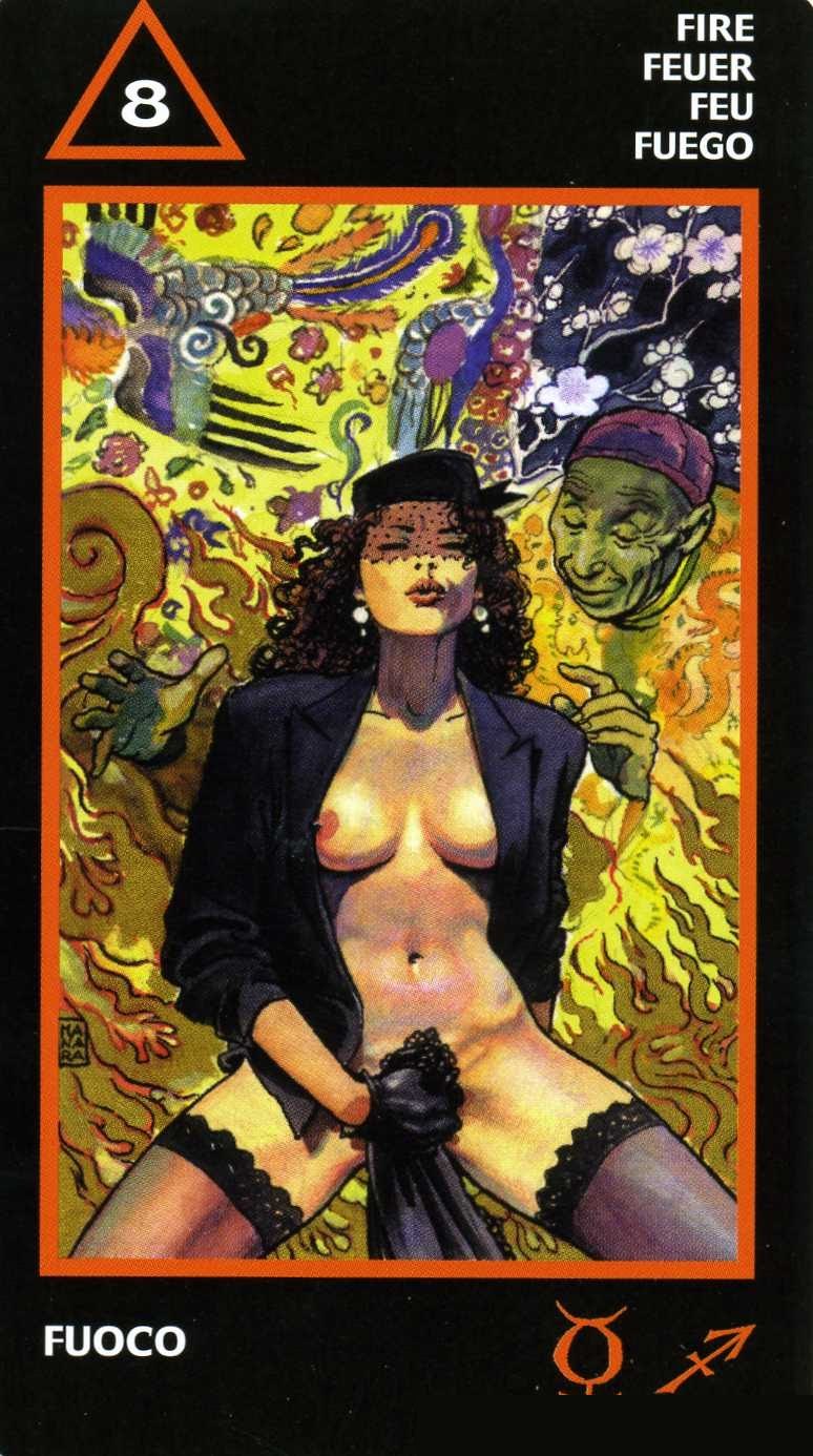 Eight of Fire — Tarot card, Manara Erotic Tarot deck