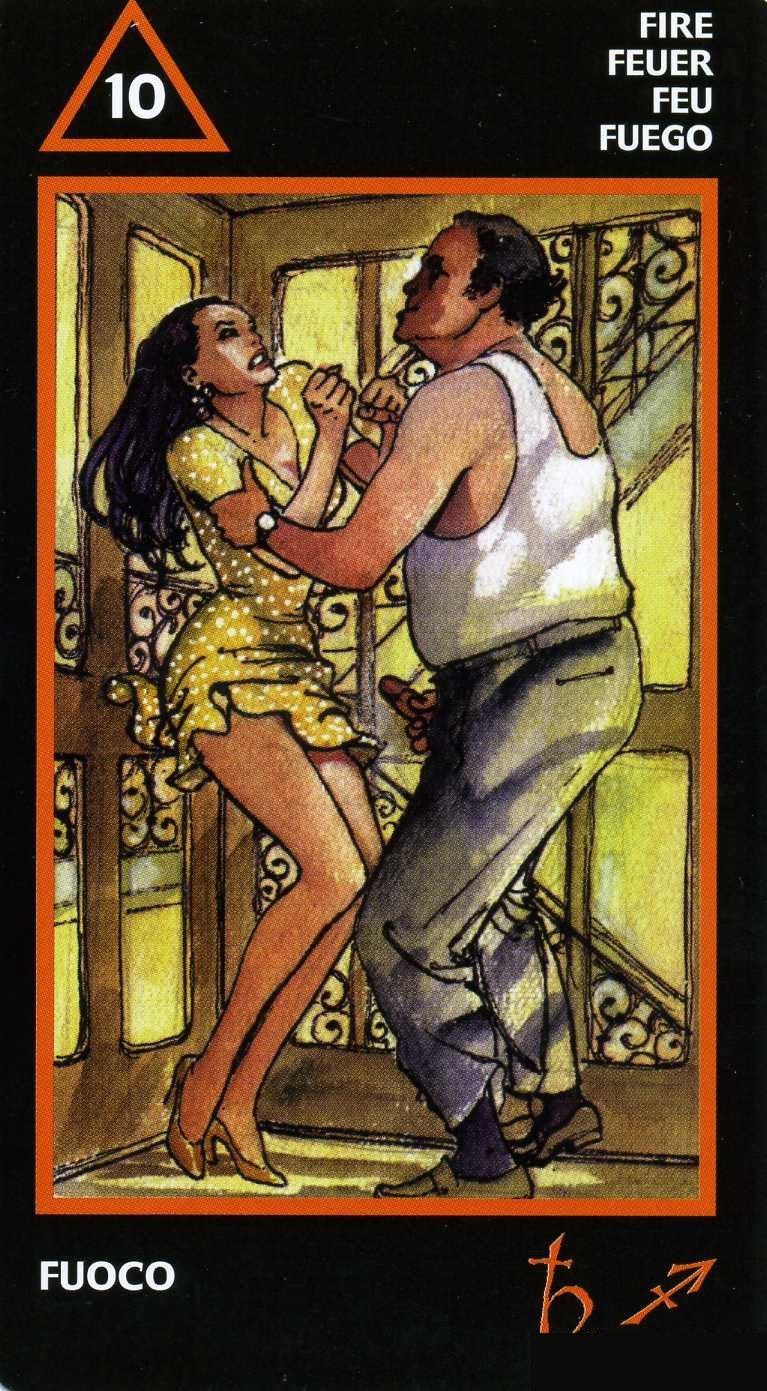 Ten of Fire — Tarot card, Manara Erotic Tarot deck
