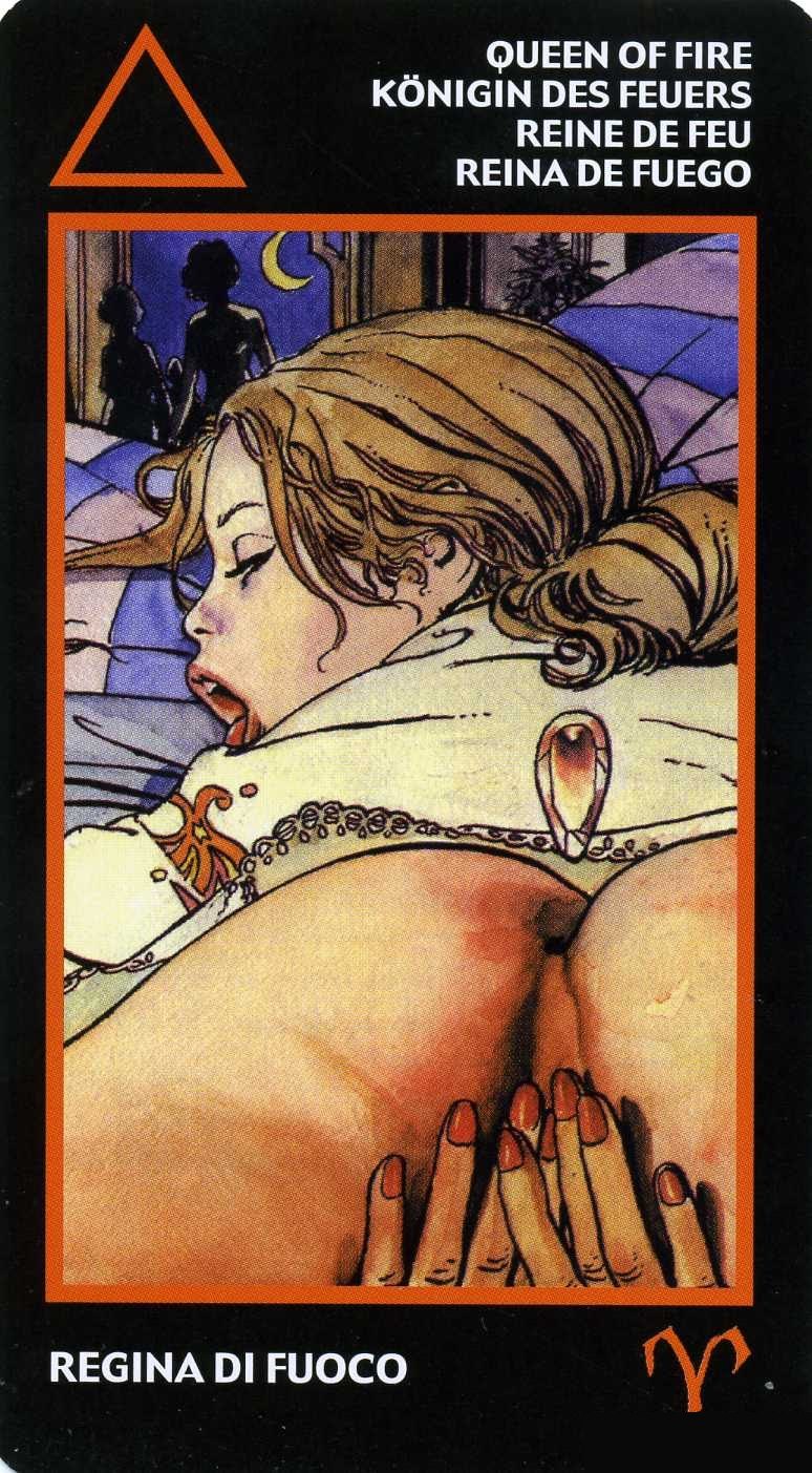 Queen of Fire — Tarot card, Manara Erotic Tarot deck