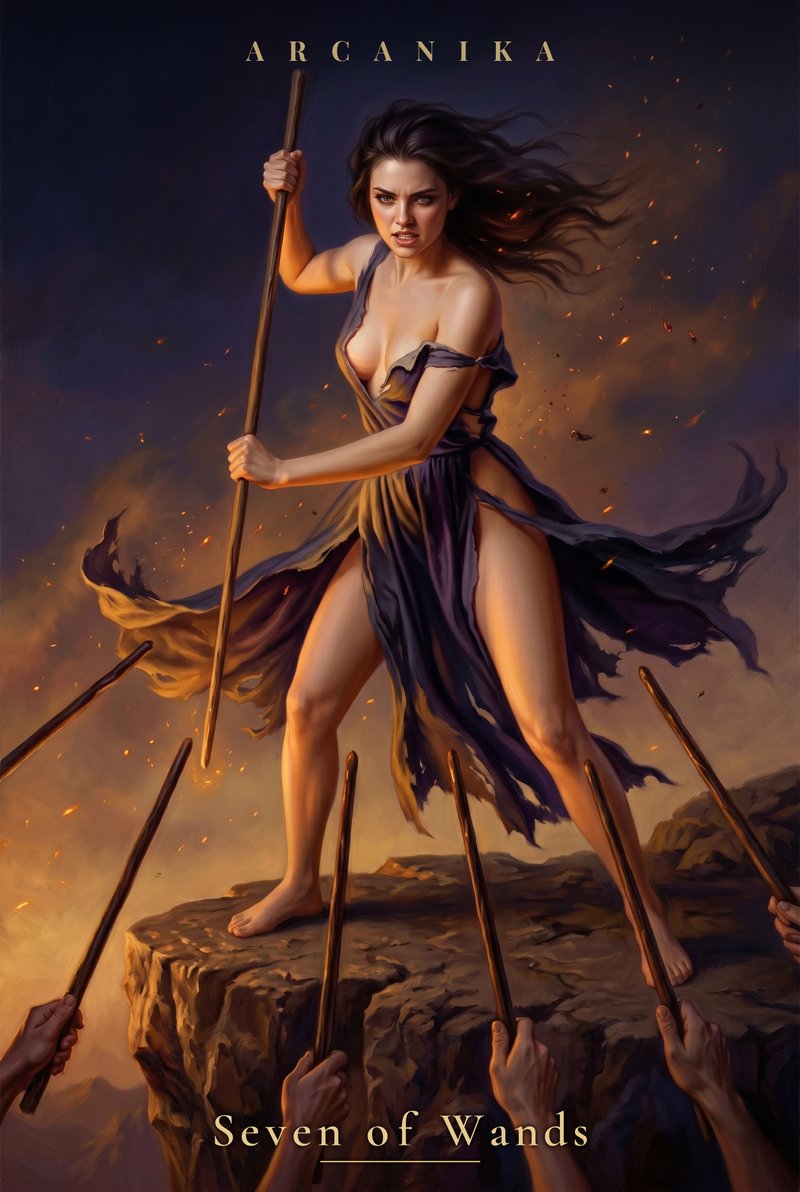 Seven of Wands — Tarot card, Soblazn — Sensual Tarot deck
