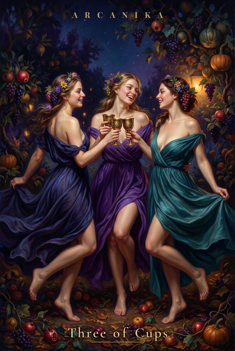 Three of Cups — Tarot card, Soblazn — Sensual Tarot deck