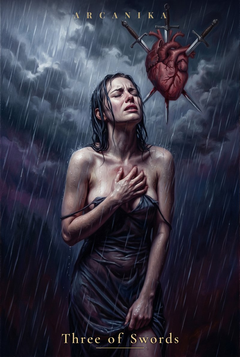 Three of Swords — Tarot card, Soblazn — Sensual Tarot deck